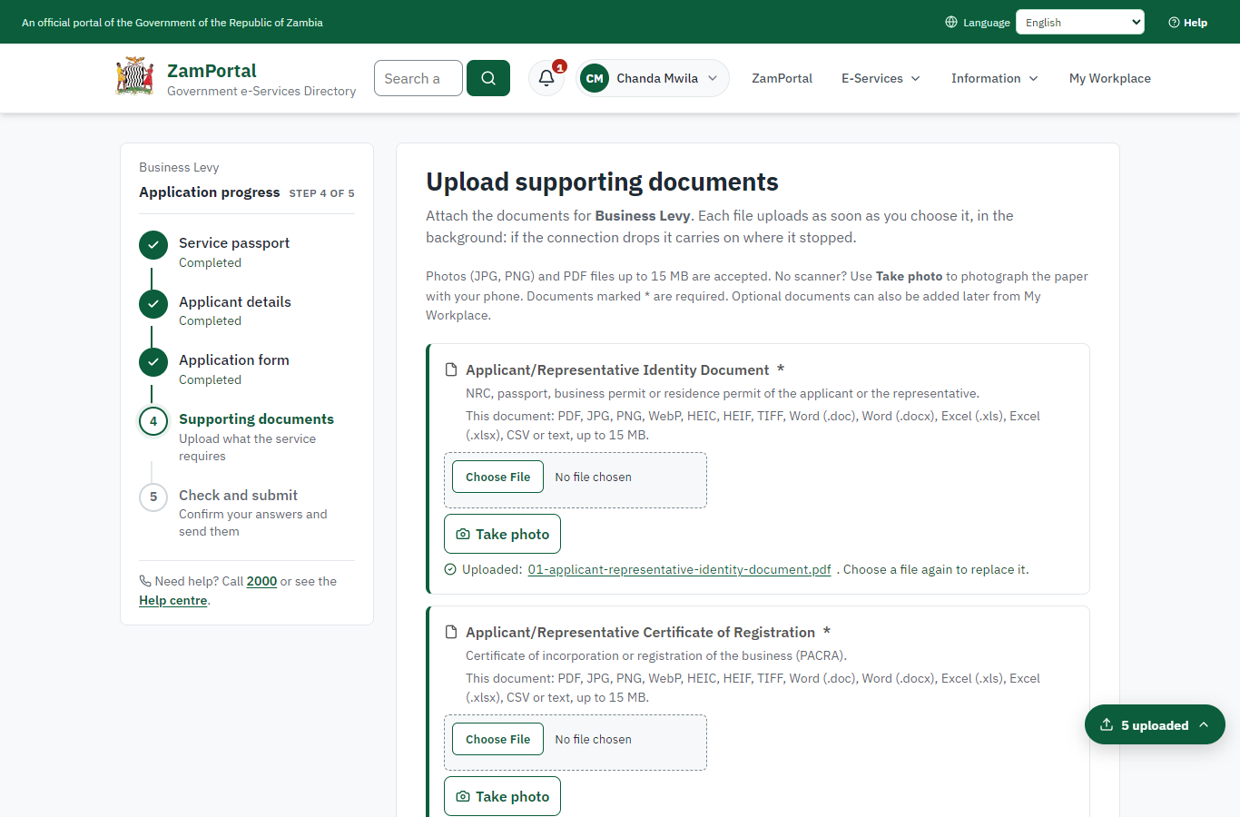 Upload the supporting documents (desktop)