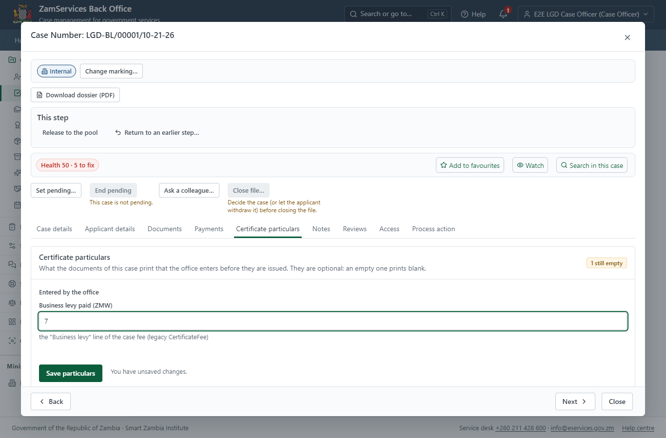 Fill in the certificate particulars (desktop)