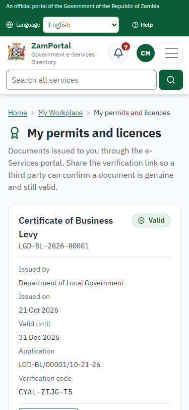 The document in My permits (375 px phone)