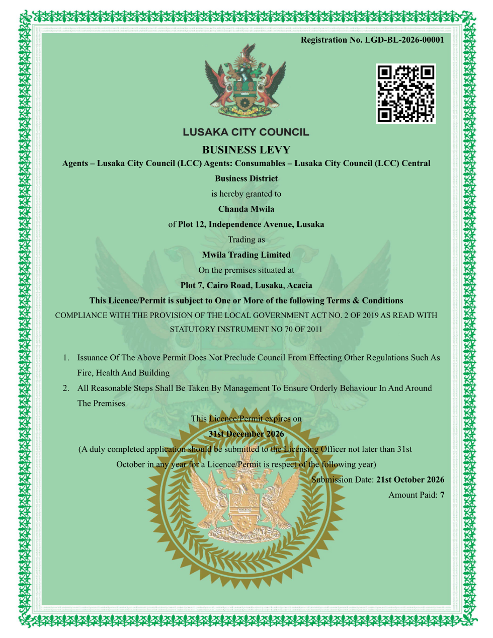 Certificate of Business Levy (sealed PDF)