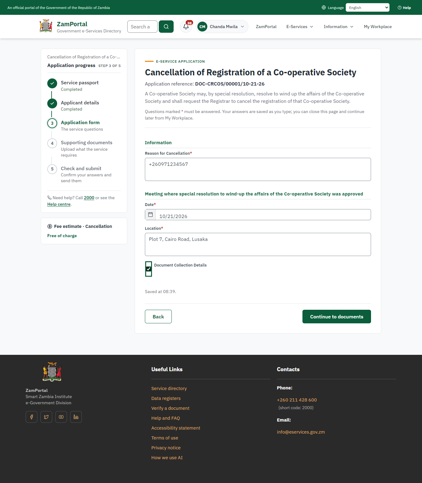 Fill in the application form (desktop)