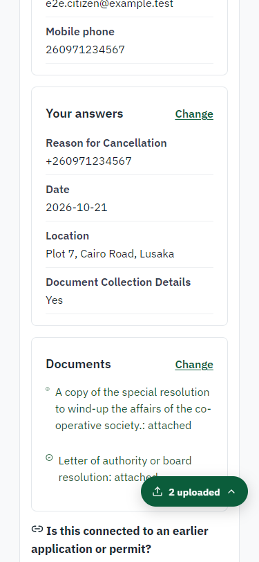 Check the answers and confirm the declaration (375 px phone)