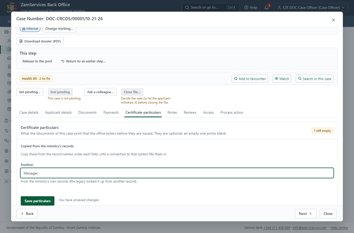 Fill in the certificate particulars (desktop)