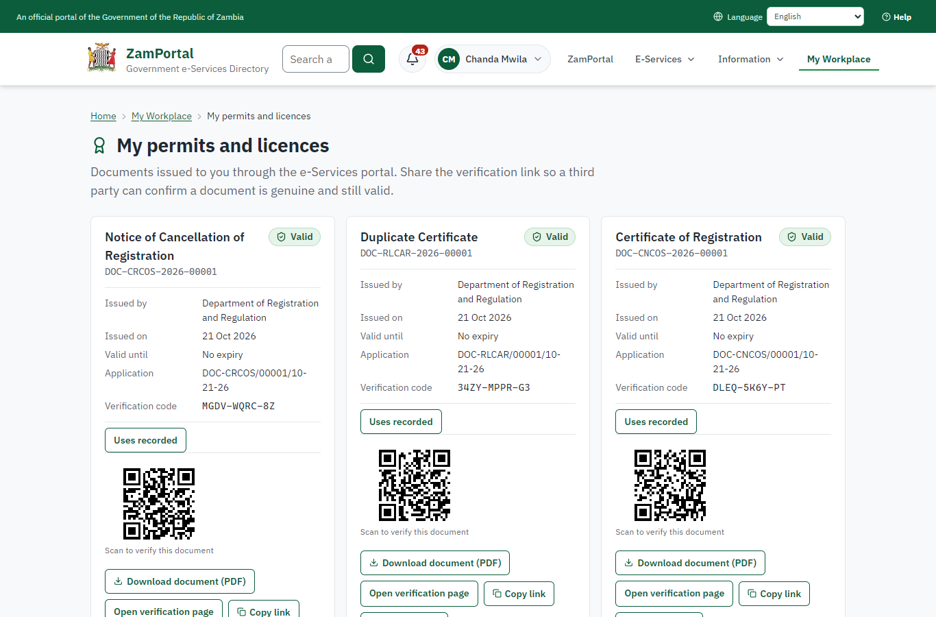 The document in My permits (desktop)