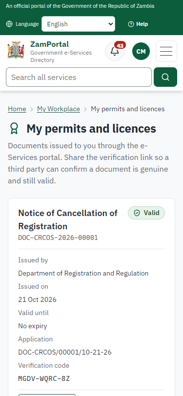 The document in My permits (375 px phone)