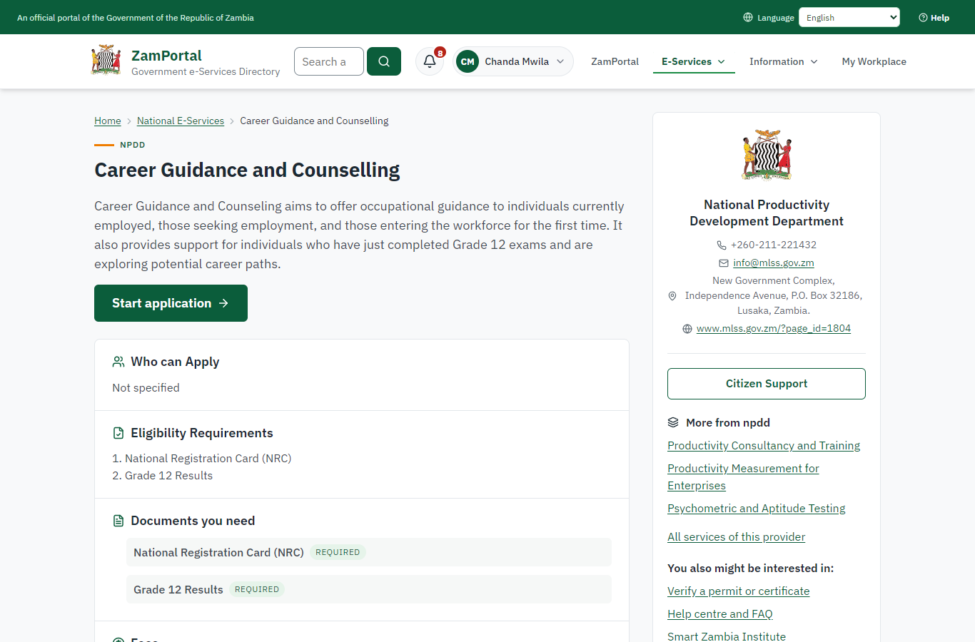 Read the service page (desktop)