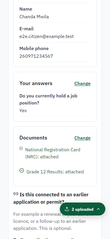 Check the answers and confirm the declaration (375 px phone)
