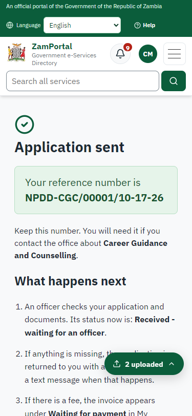 Application sent (375 px phone)