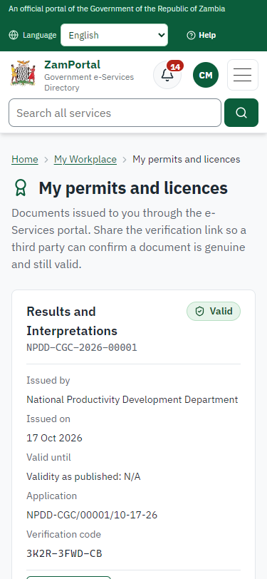 The document in My permits (375 px phone)