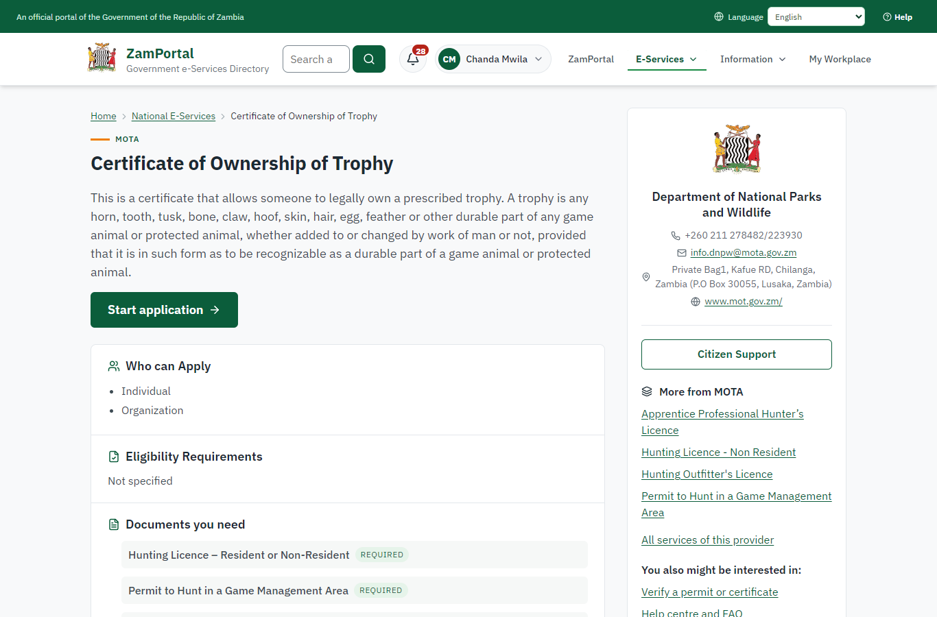 Read the service page (desktop)