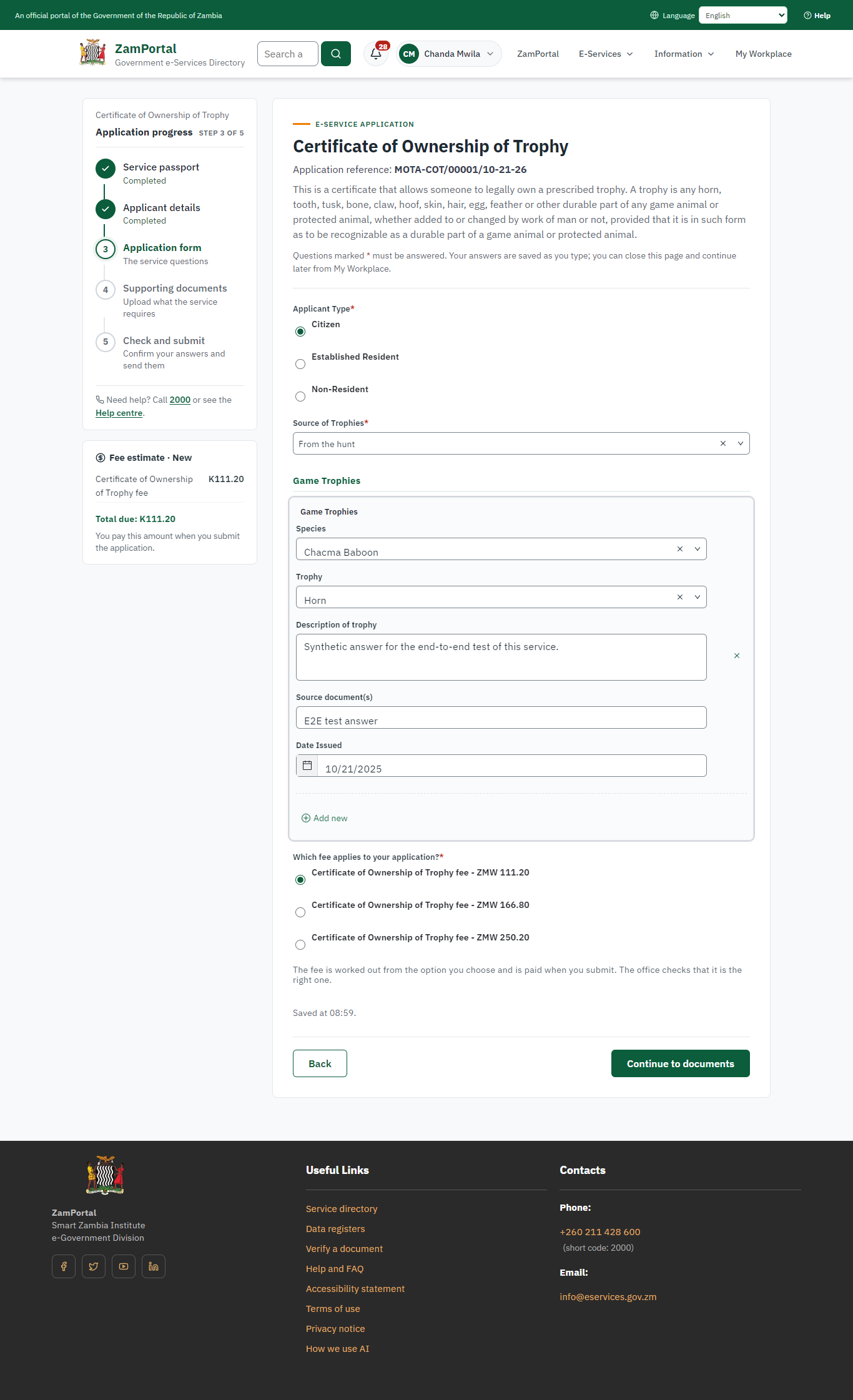 Fill in the application form (desktop)
