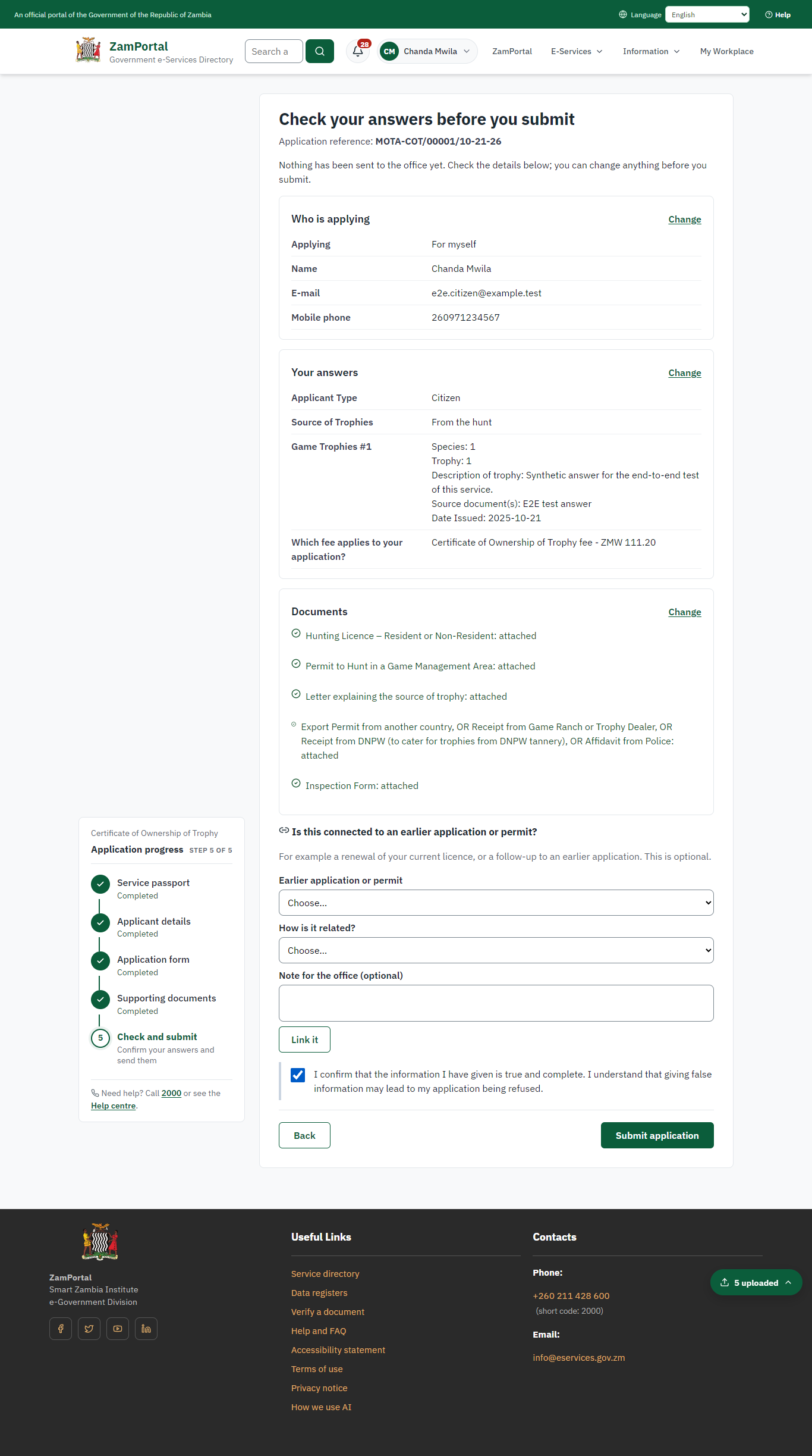 Check the answers and confirm the declaration (desktop)