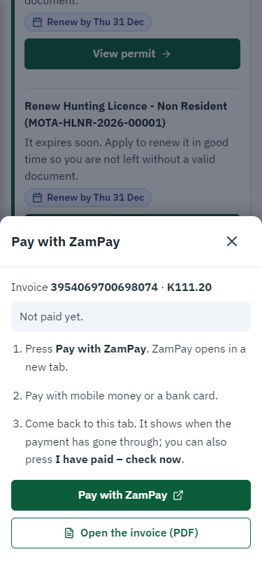 Pay with ZamPay (375 px phone)