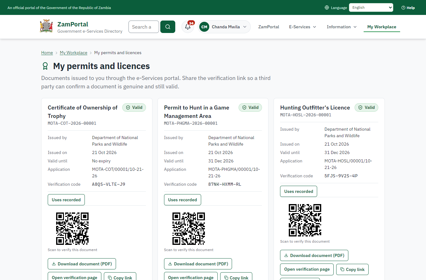 The document in My permits (desktop)