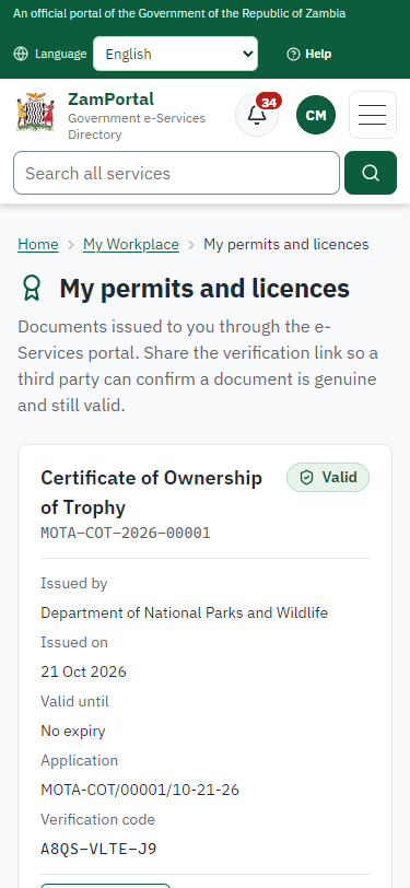 The document in My permits (375 px phone)