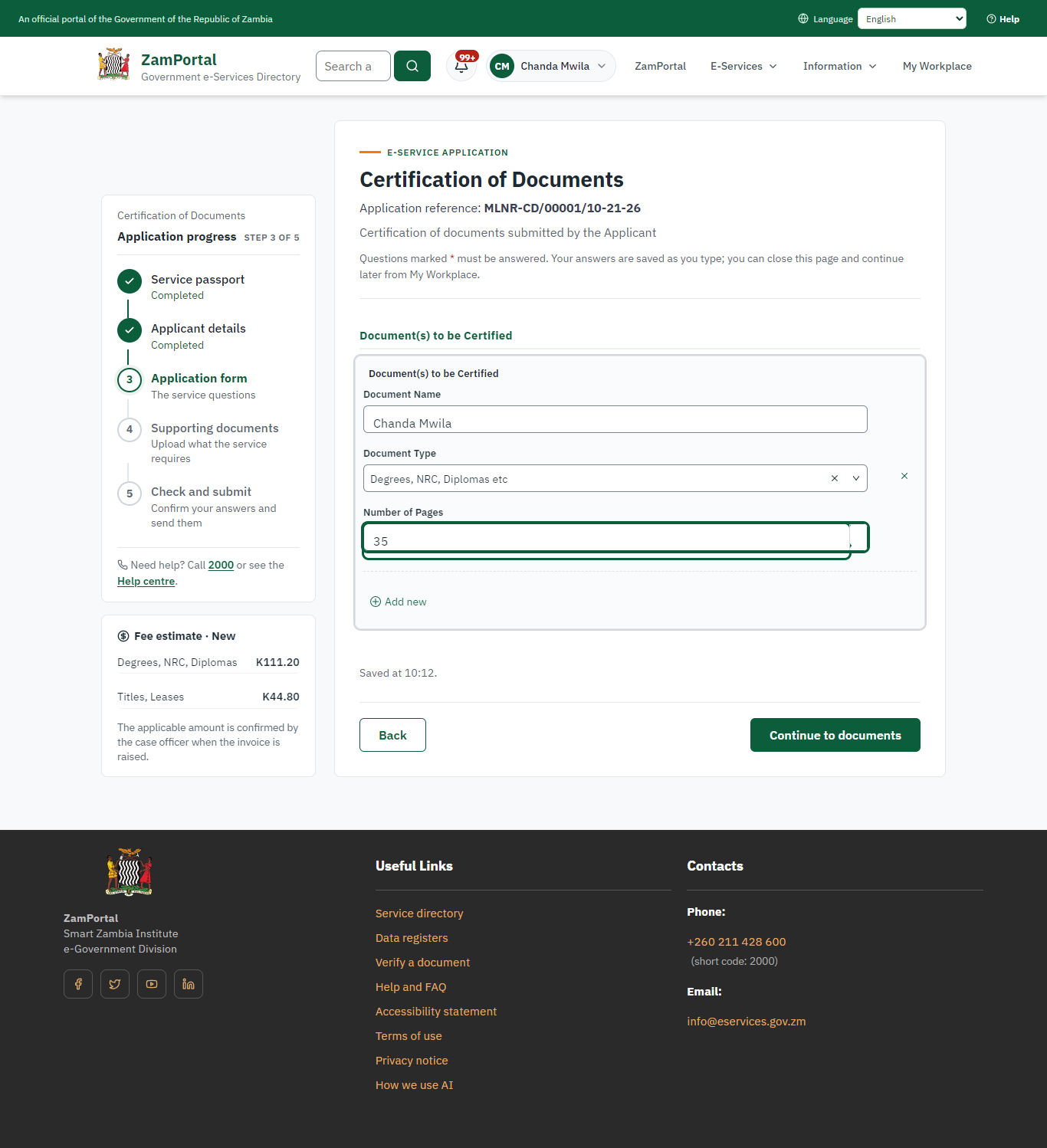 Fill in the application form (desktop)