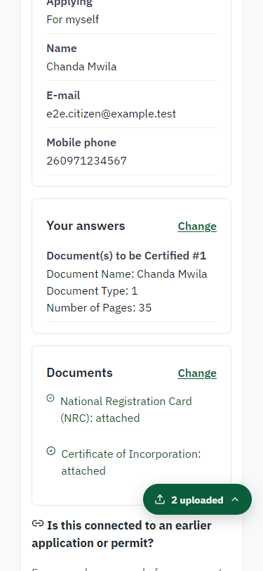 Check the answers and confirm the declaration (375 px phone)