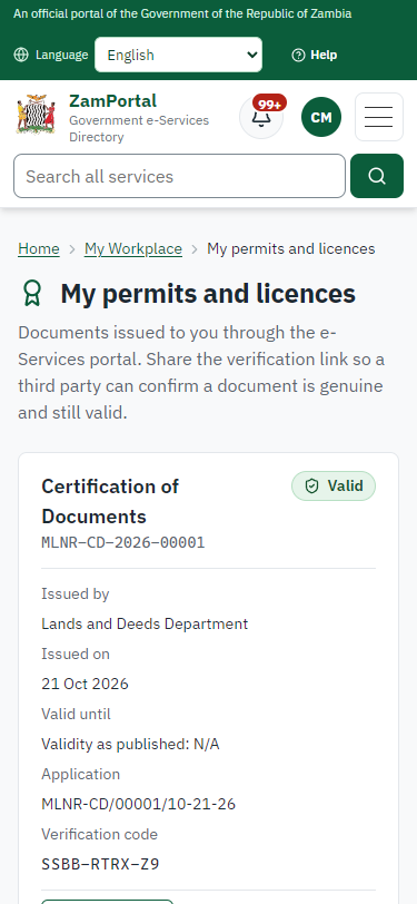 The document in My permits (375 px phone)