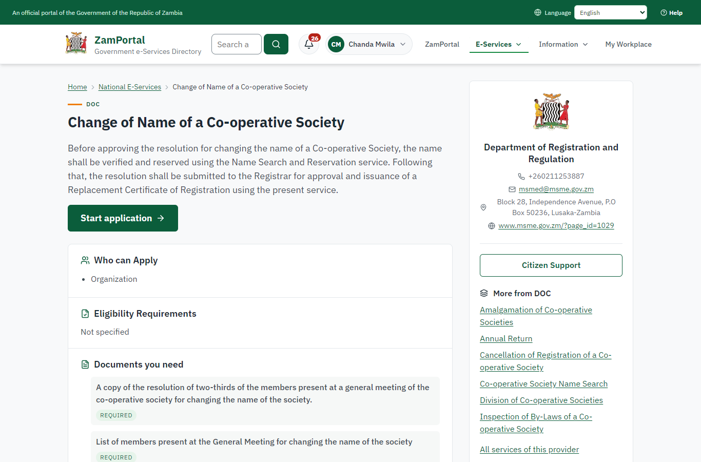 Read the service page (desktop)