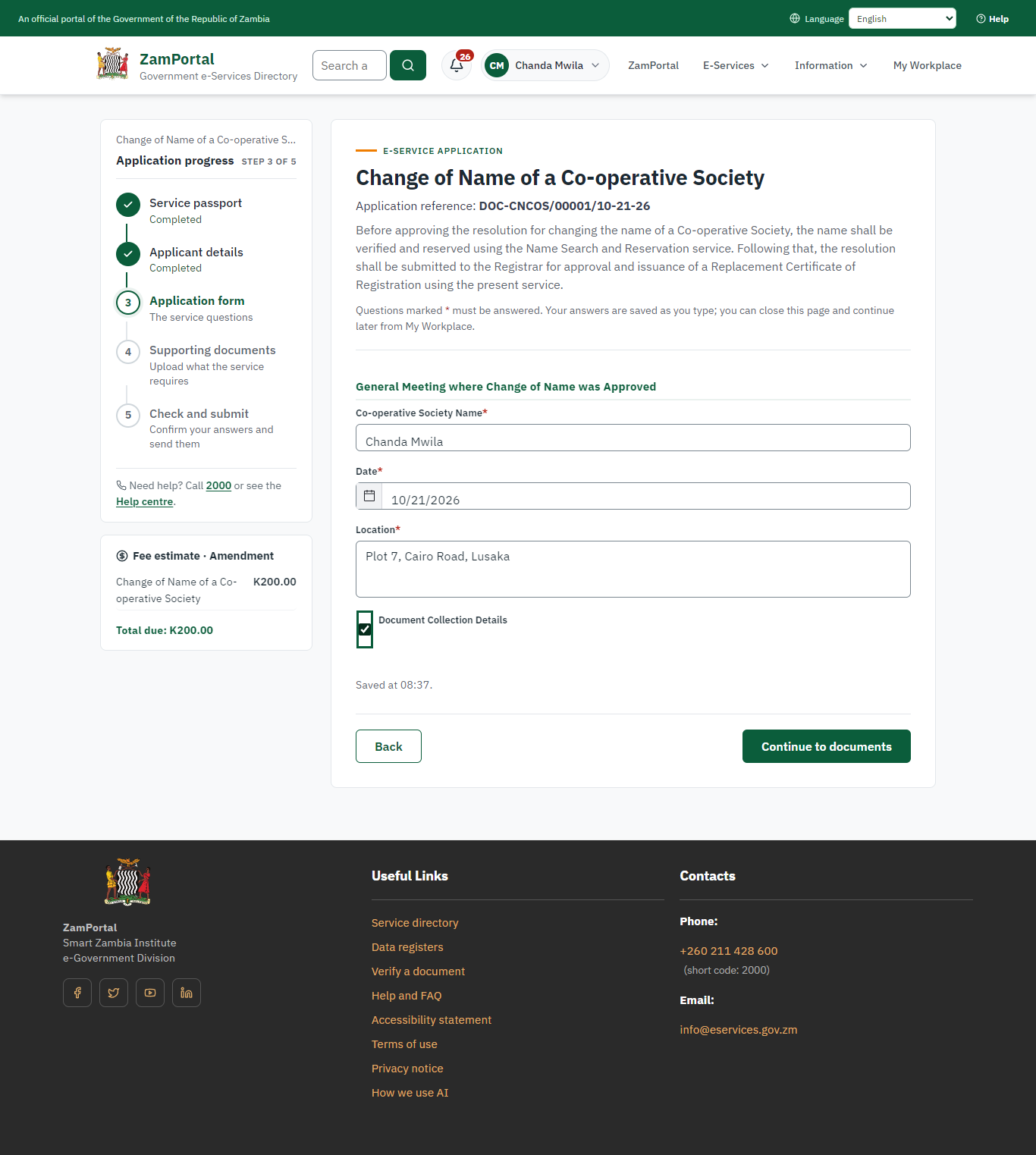 Fill in the application form (desktop)