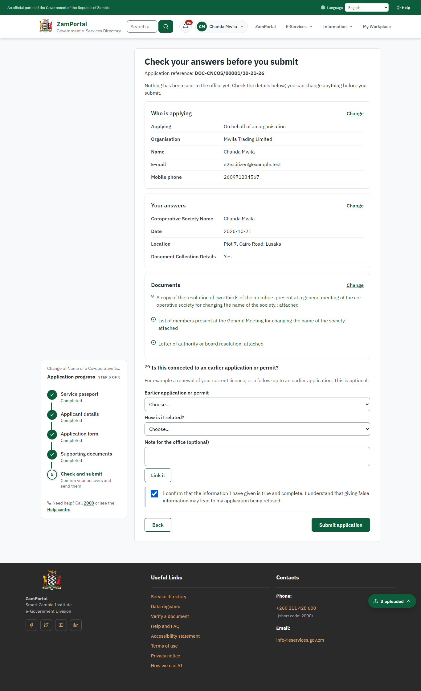 Check the answers and confirm the declaration (desktop)