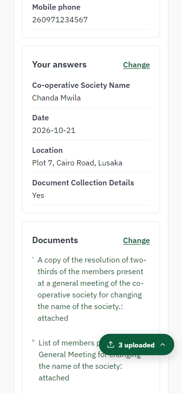 Check the answers and confirm the declaration (375 px phone)