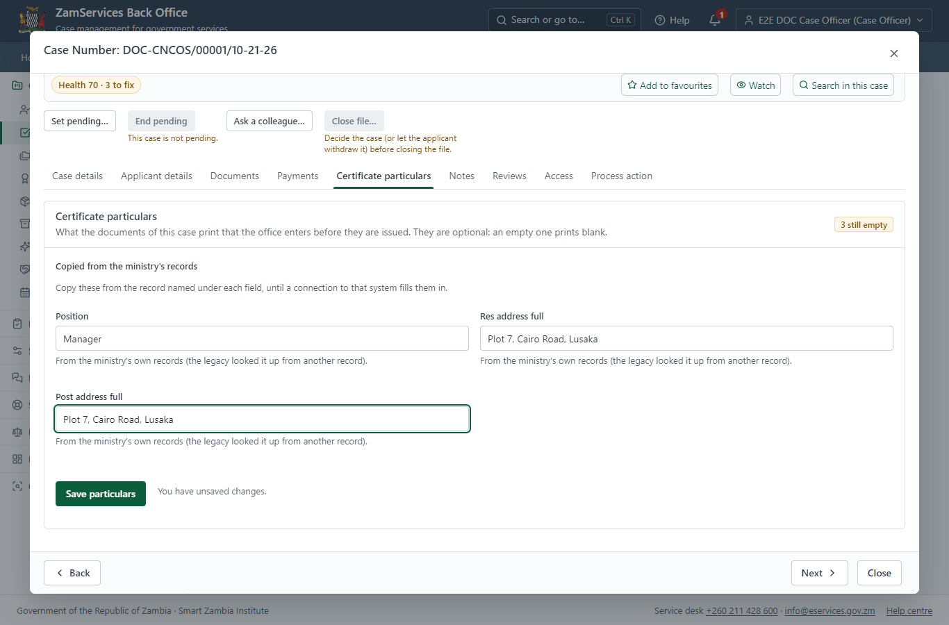 Fill in the certificate particulars (desktop)