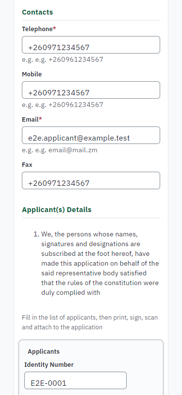 Fill in the application form (375 px phone)