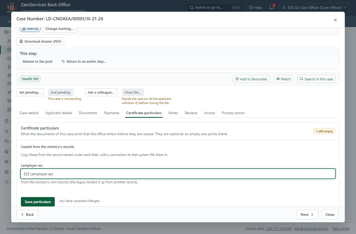 Fill in the certificate particulars (desktop)