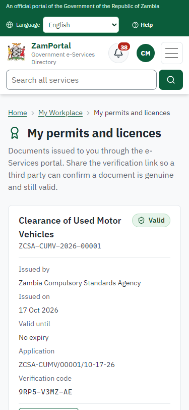 The document in My permits (375 px phone)