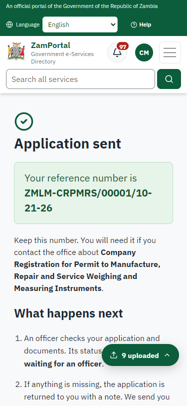 Application sent (375 px phone)