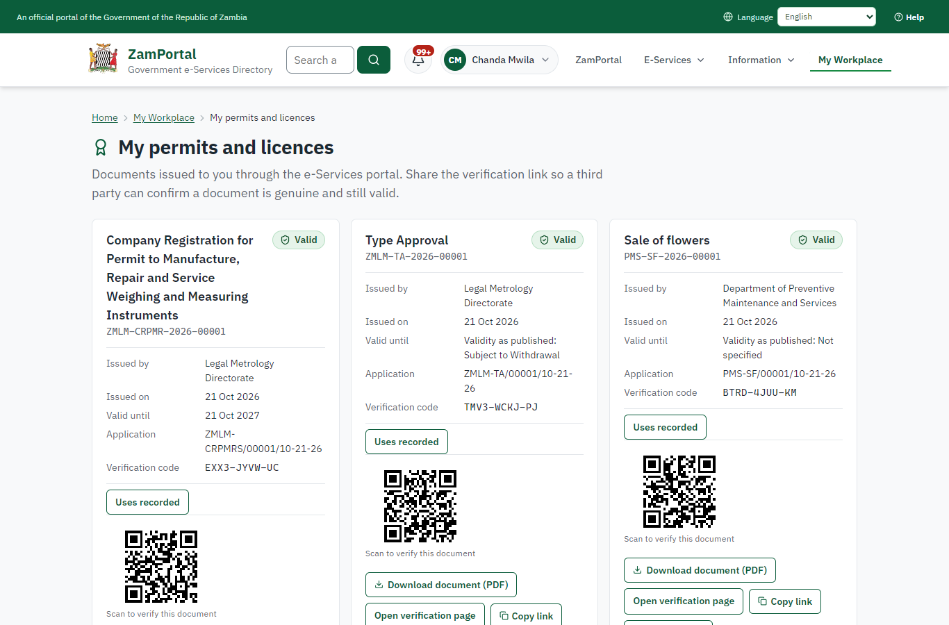 The document in My permits (desktop)