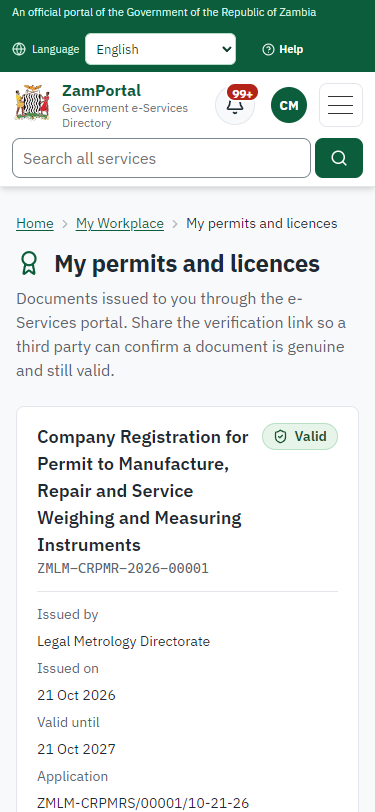 The document in My permits (375 px phone)