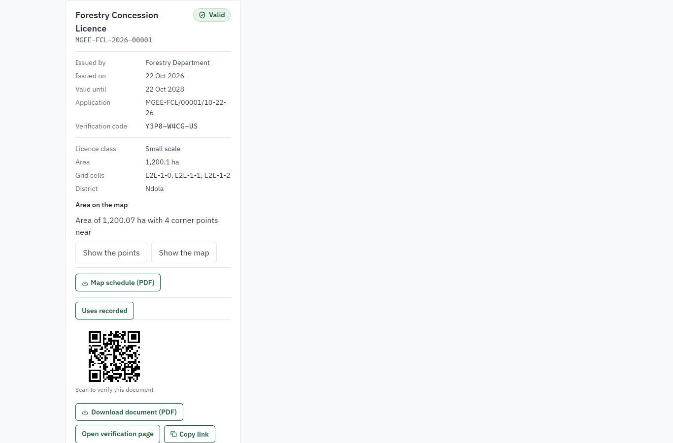 The licence in My permits, with its area (desktop)