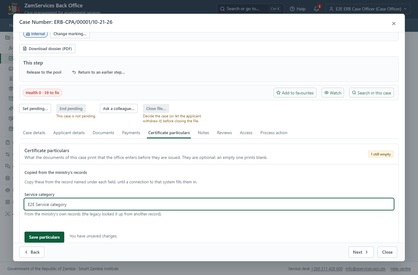 Fill in the certificate particulars (desktop)