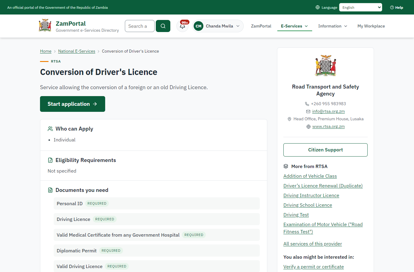 Read the service page (desktop)
