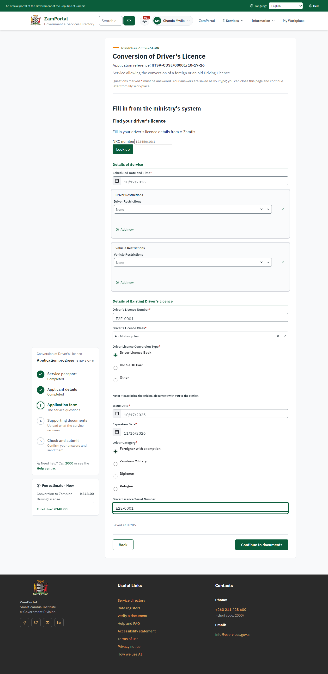Fill in the application form (desktop)