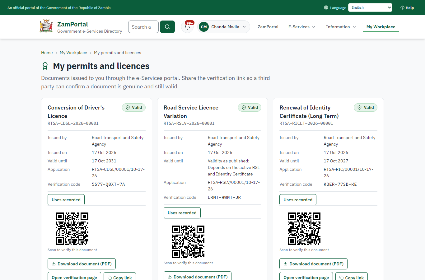 The document in My permits (desktop)