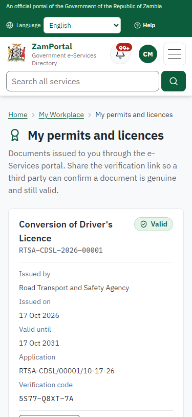 The document in My permits (375 px phone)