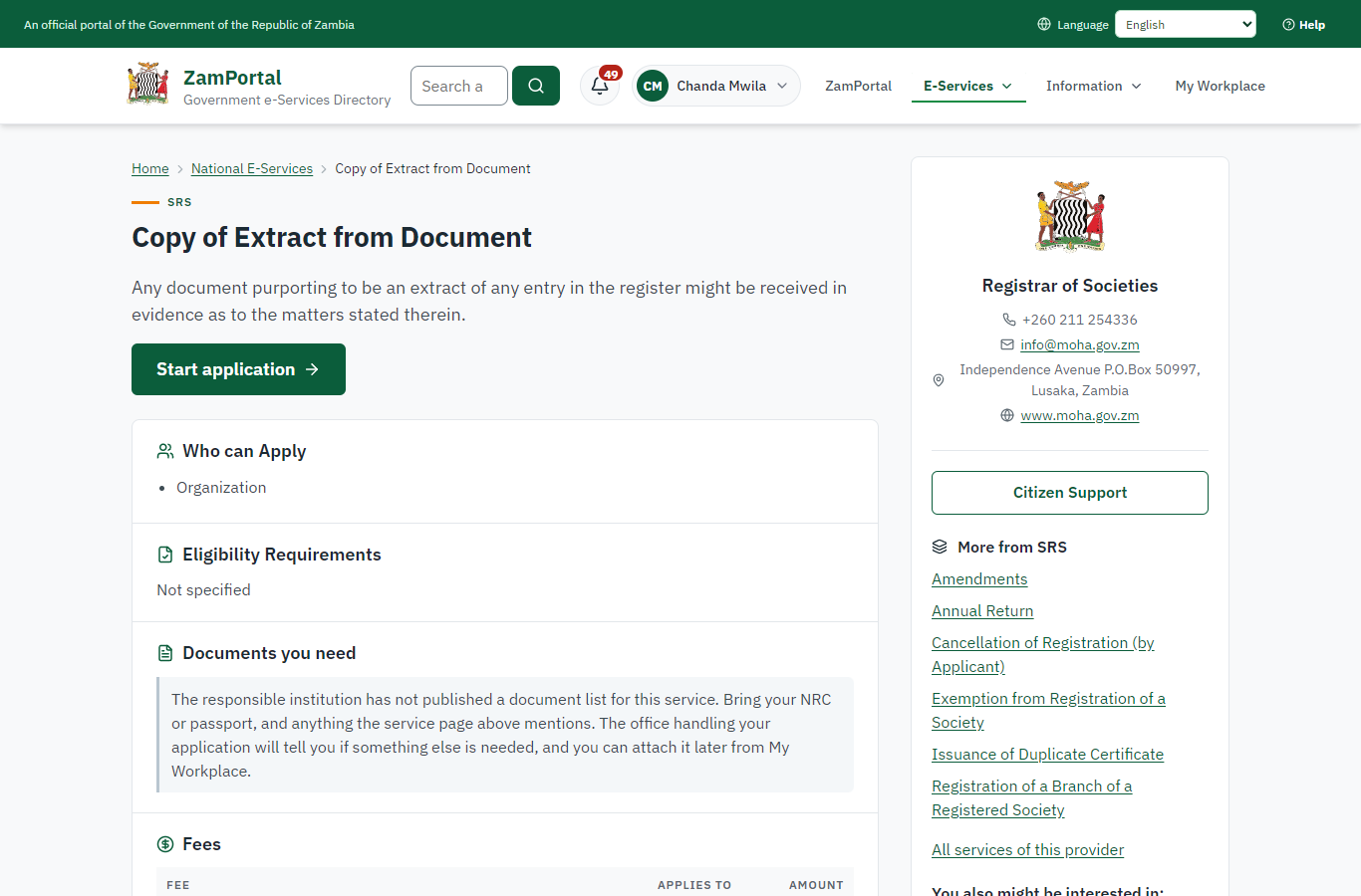 Read the service page (desktop)