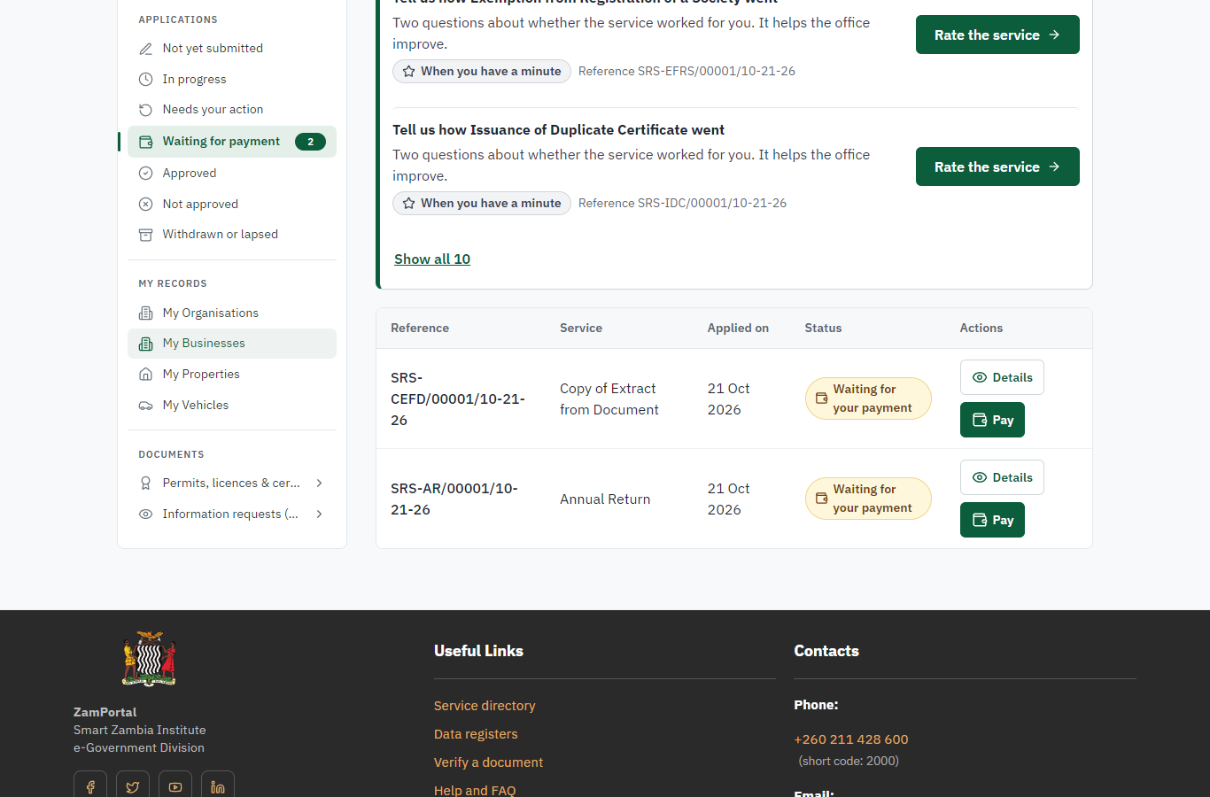See that the fee is due (desktop)