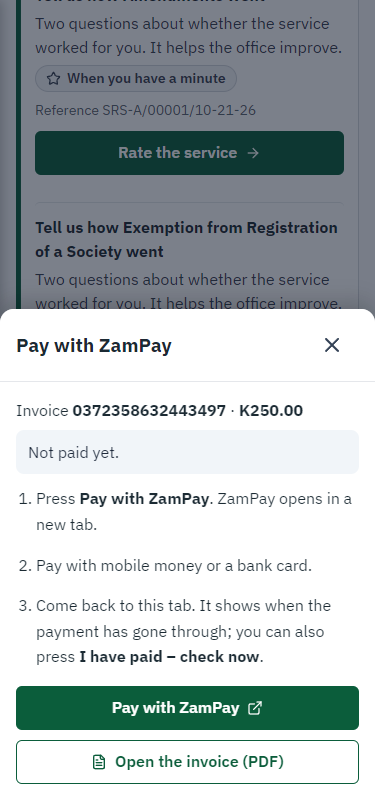 Pay with ZamPay (375 px phone)