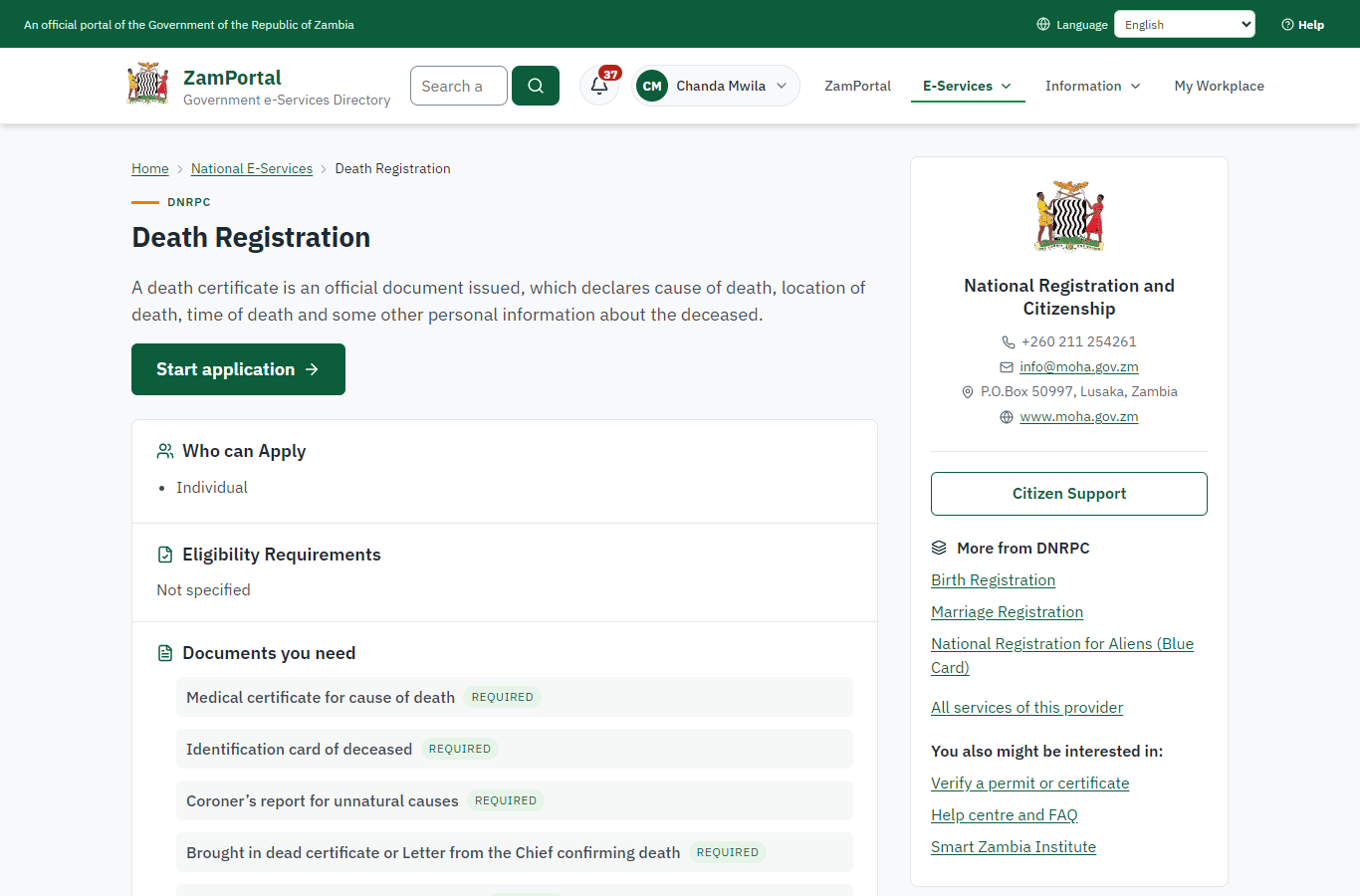 Read the service page (desktop)