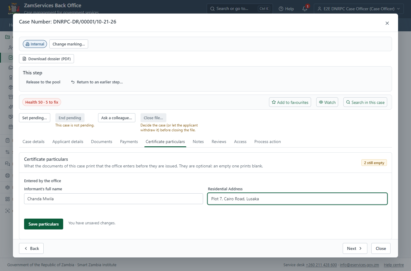 Fill in the certificate particulars (desktop)