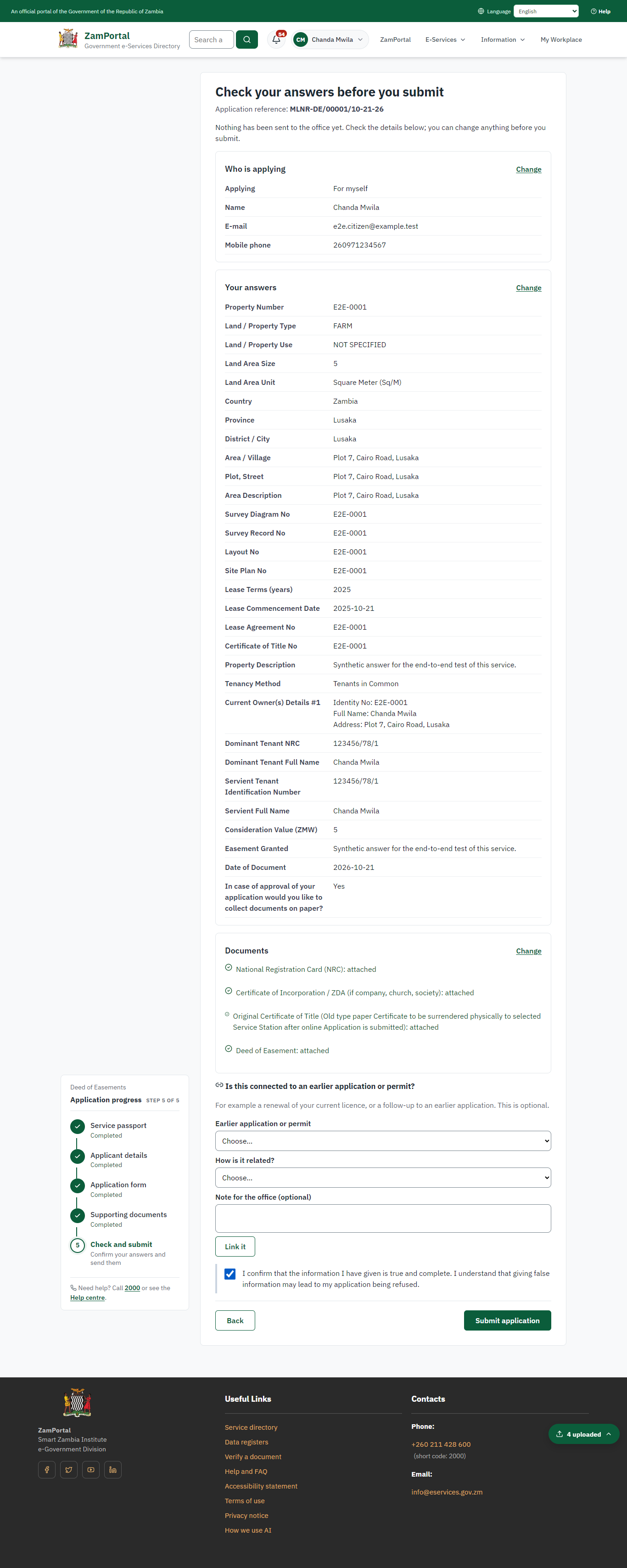 Check the answers and confirm the declaration (desktop)