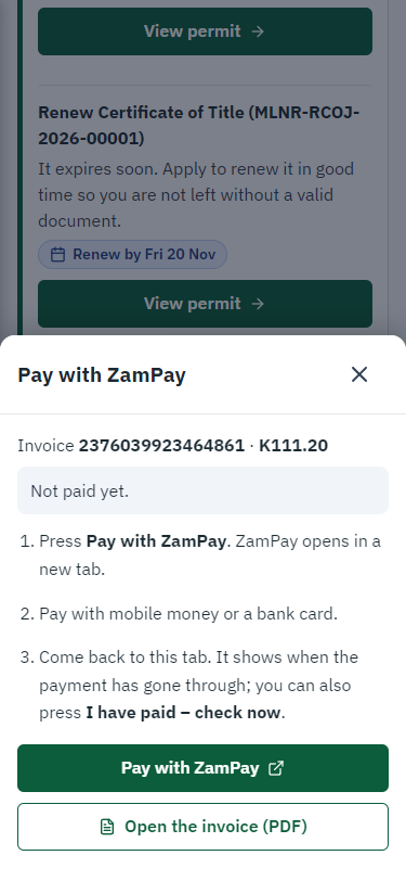 Pay with ZamPay (375 px phone)