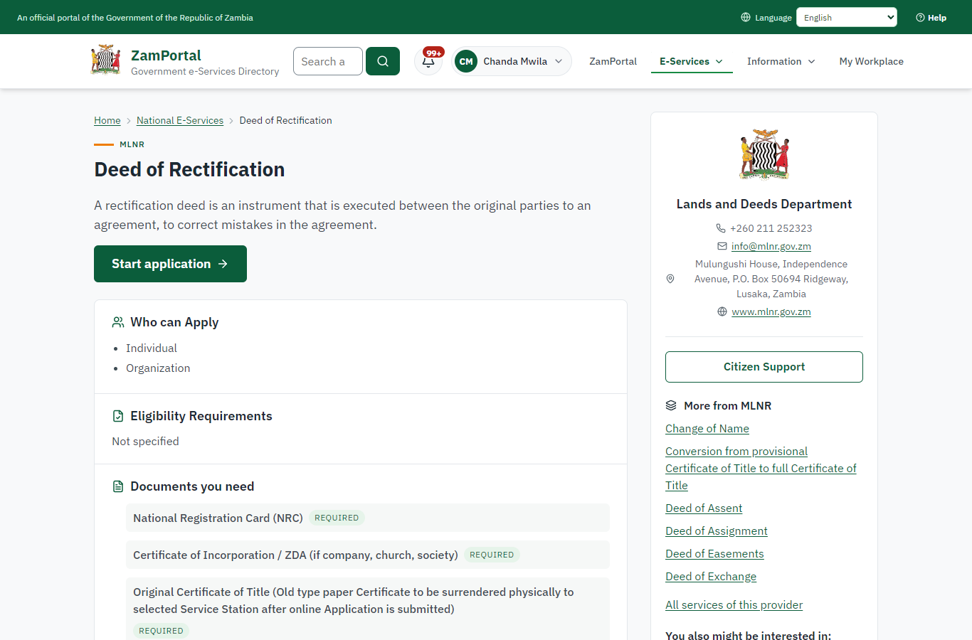 Read the service page (desktop)
