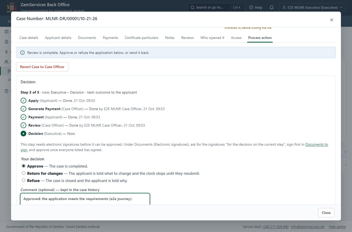Decide: Review, Inspect, e-Sign Executive (desktop)