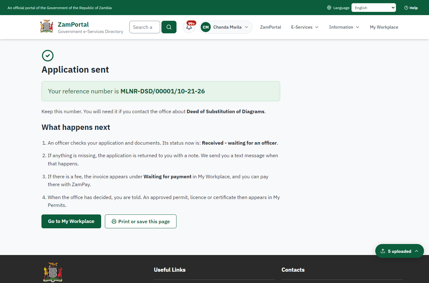 Application sent (desktop)