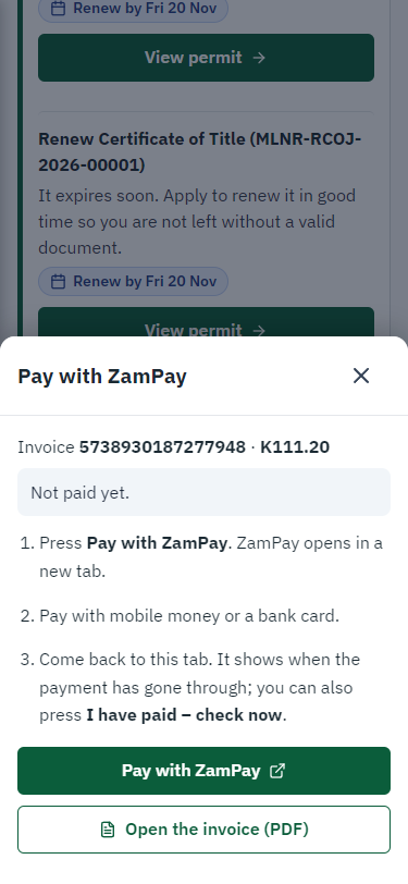 Pay with ZamPay (375 px phone)